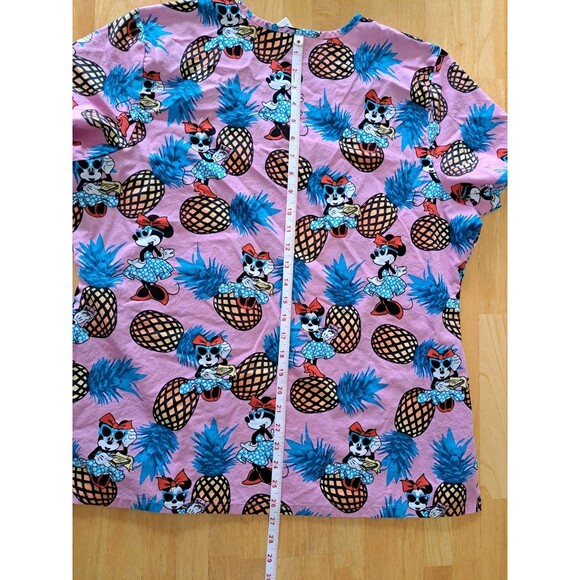 Minnie Mouse Pink Hawaiian Pineapples Nurse Uniform Scrub Top Women's Size XL - Picture 9 of 11